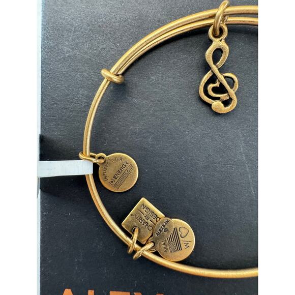 Alex and Ani "Sweet Melody Music" Charm Bangle Gold Bracelet w/Box NEW - Picture 3 of 5